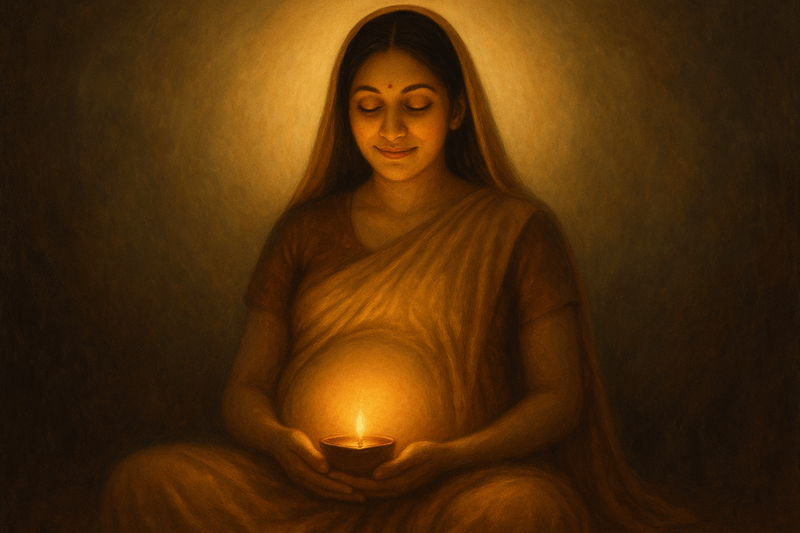 Mother with Lamp and Glow